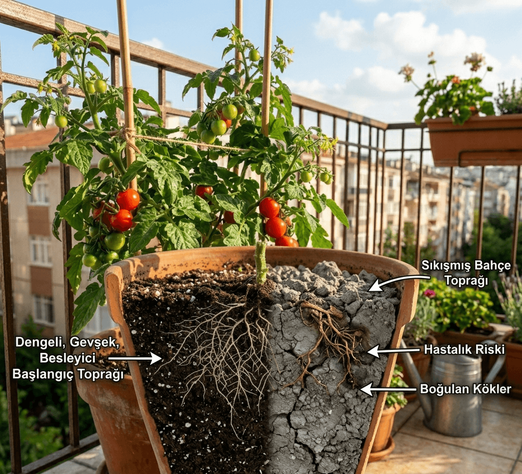 Balkon domates saksısı için toprak hazırlama