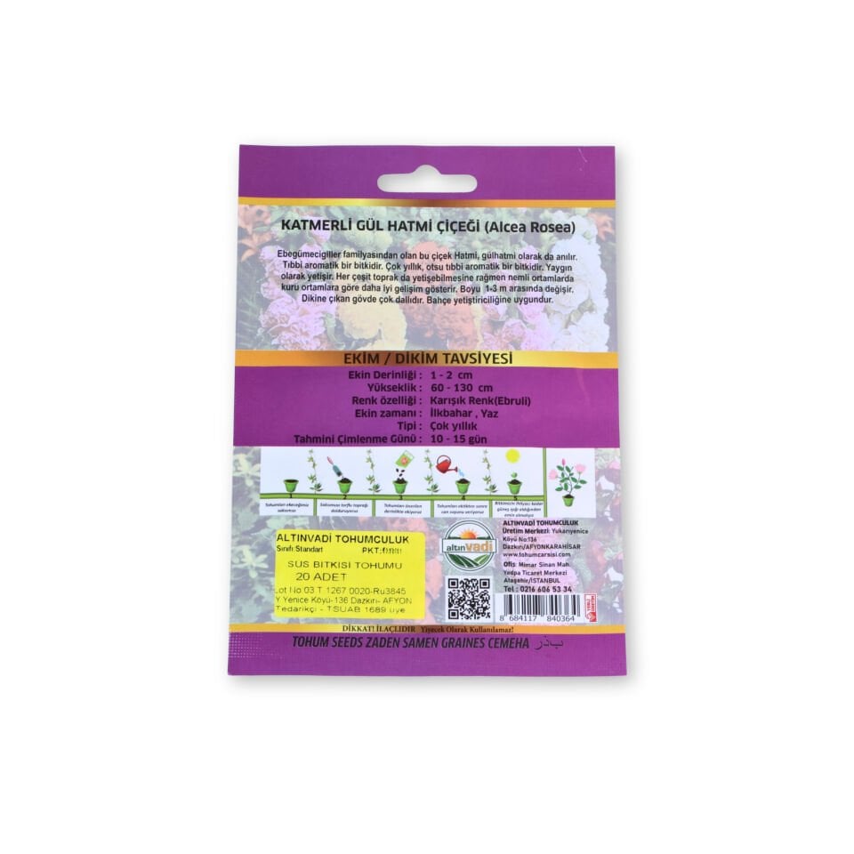 Katmerli gül hatmi tohumu (Alcea Rosea) - 20 adet