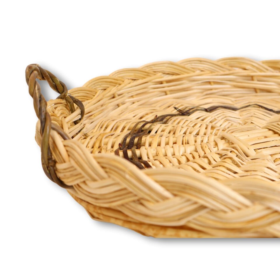 Tutamaçlı hasır saplı tepsi