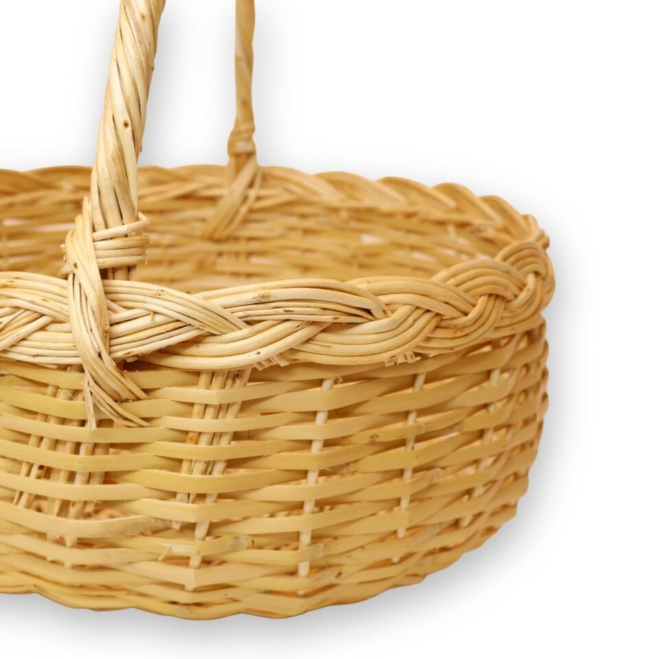 Yuvarlak saplı büyük hasır sepet