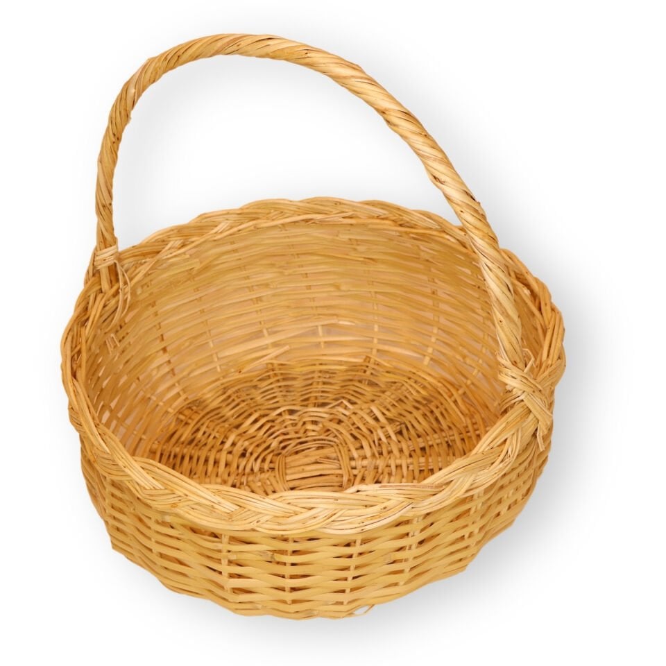 Yuvarlak saplı küçük hasır sepet