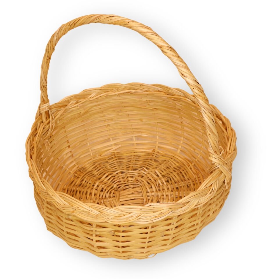Yuvarlak saplı küçük hasır sepet