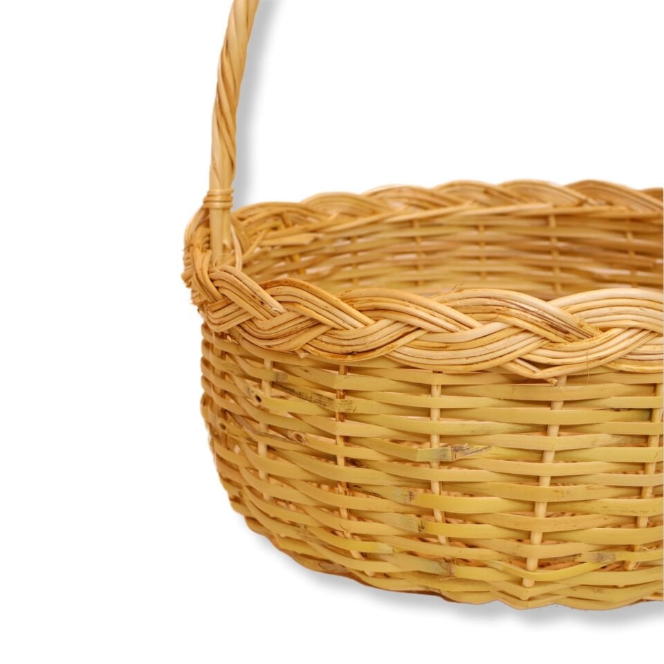 Yuvarlak saplı küçük hasır sepet