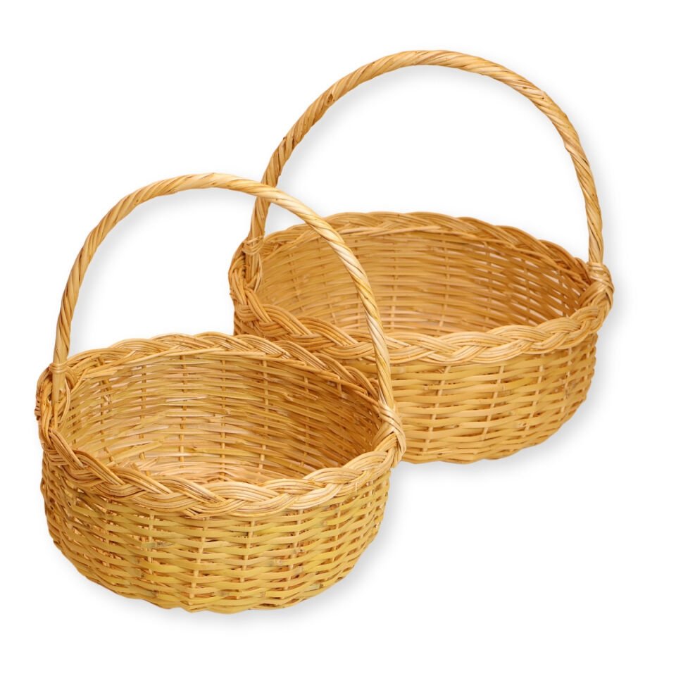 Yuvarlak saplı küçük hasır sepet