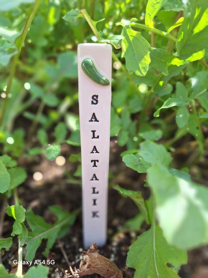 Salatalık desenli seramik bitki etiketi