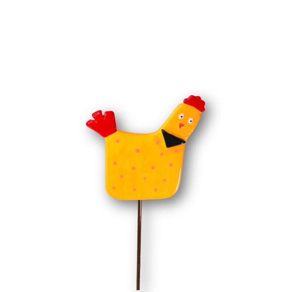 Seramik saksı süsü turuncu tavuk