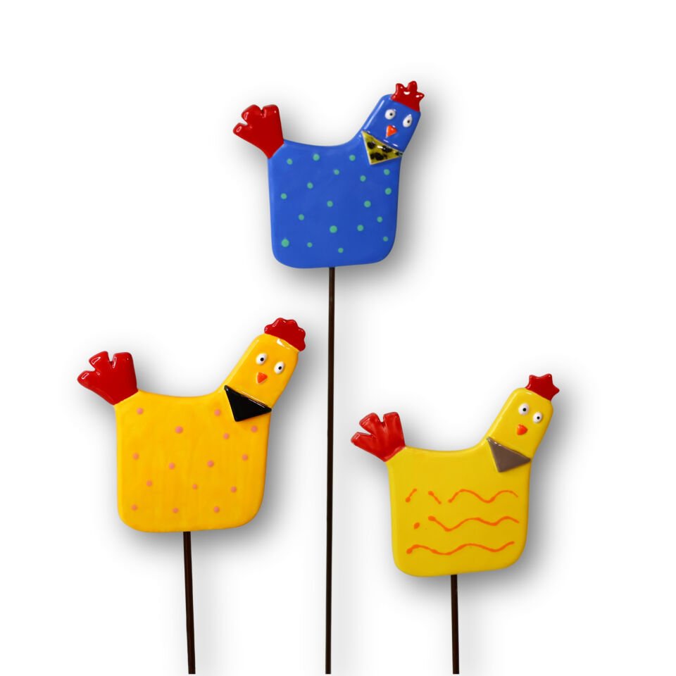 Seramik saksı süsü sarı tavuk