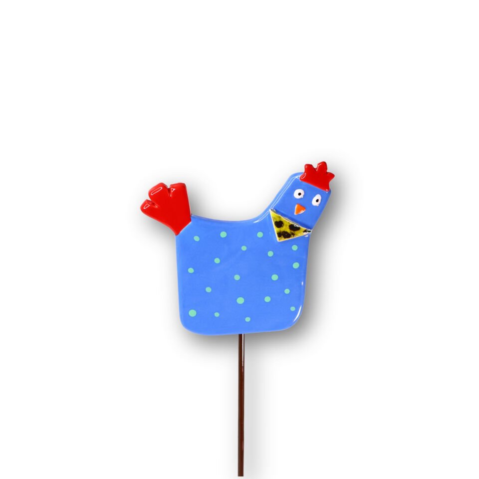 Seramik saksı süsü mavi tavuk