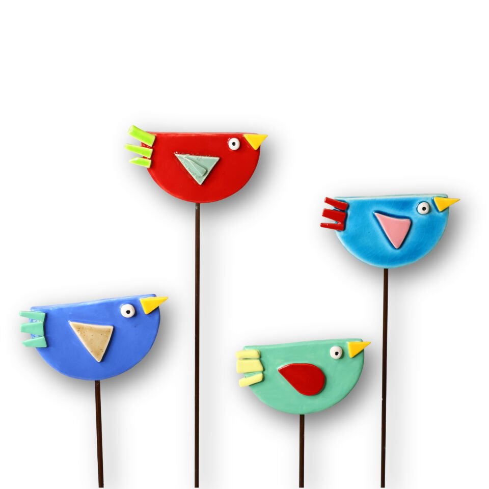 Seramik saksı süsü kırmızı kuş