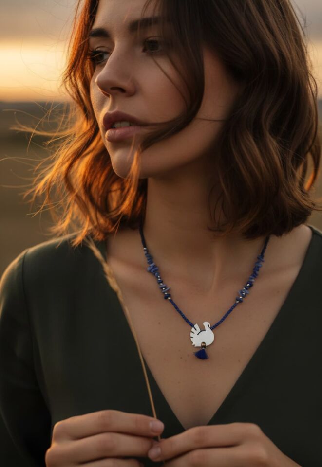 Lapis hindi gümüş kolye