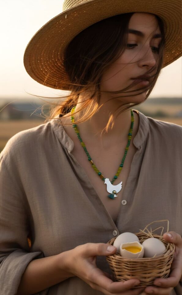 Tavuk gümüş kolye