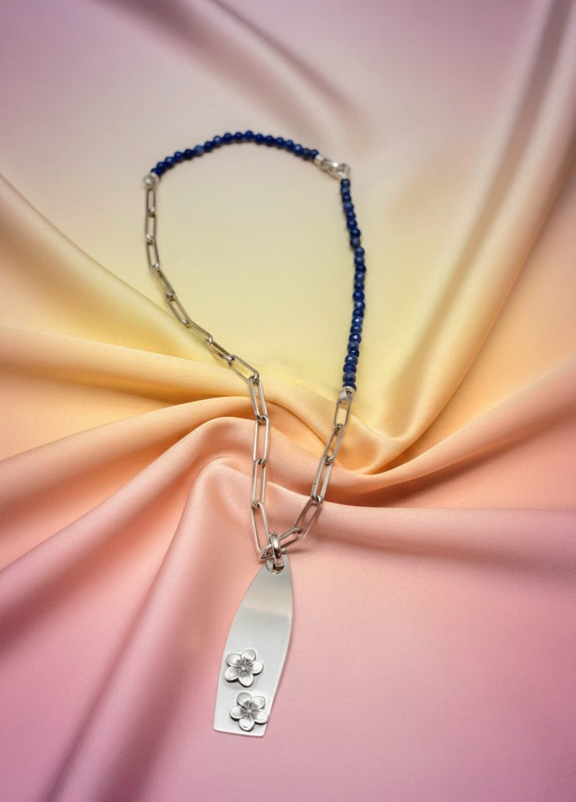 Lapis sürf tahtası gümüş kolye