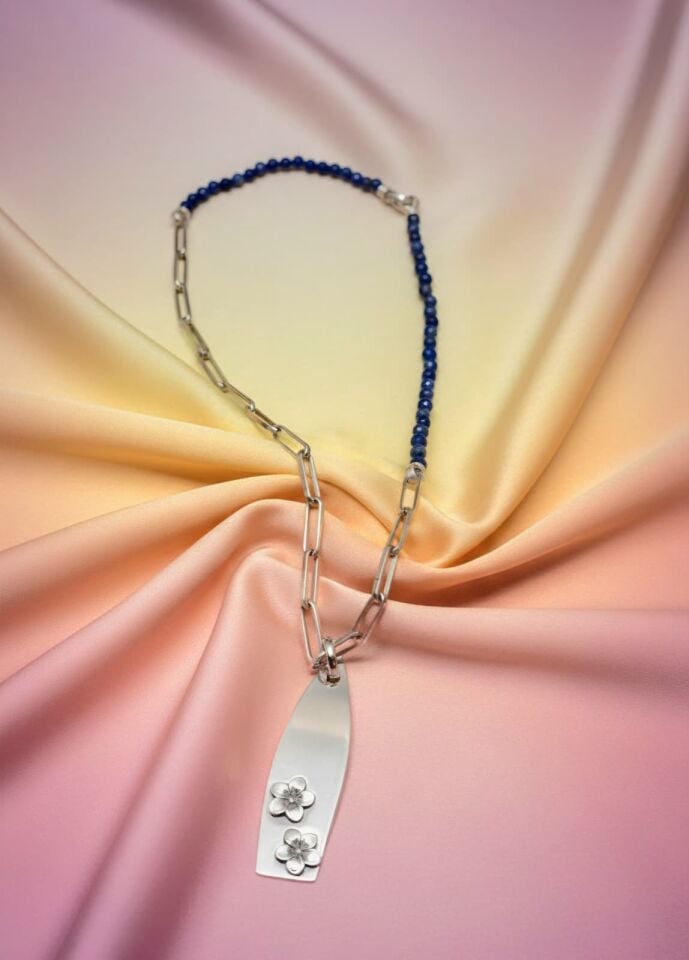 Lapis sürf tahtası gümüş kolye