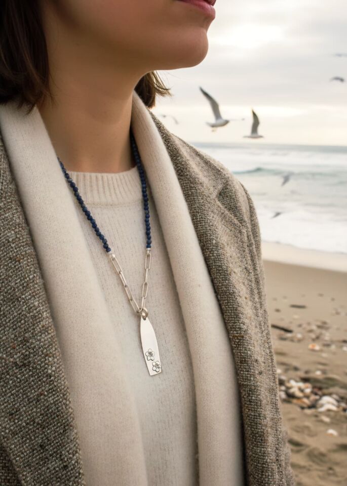 Lapis sürf tahtası gümüş kolye