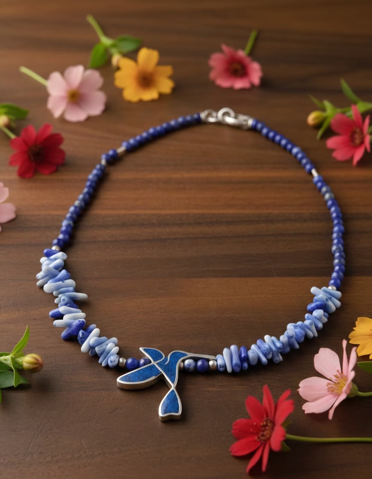 Lapis sinek kuşu gümüş kolye