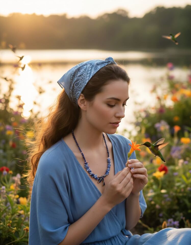 Lapis sinek kuşu gümüş kolye