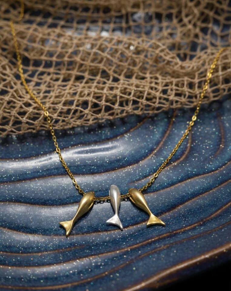 3'lü balık gümüş kolye altın kaplama