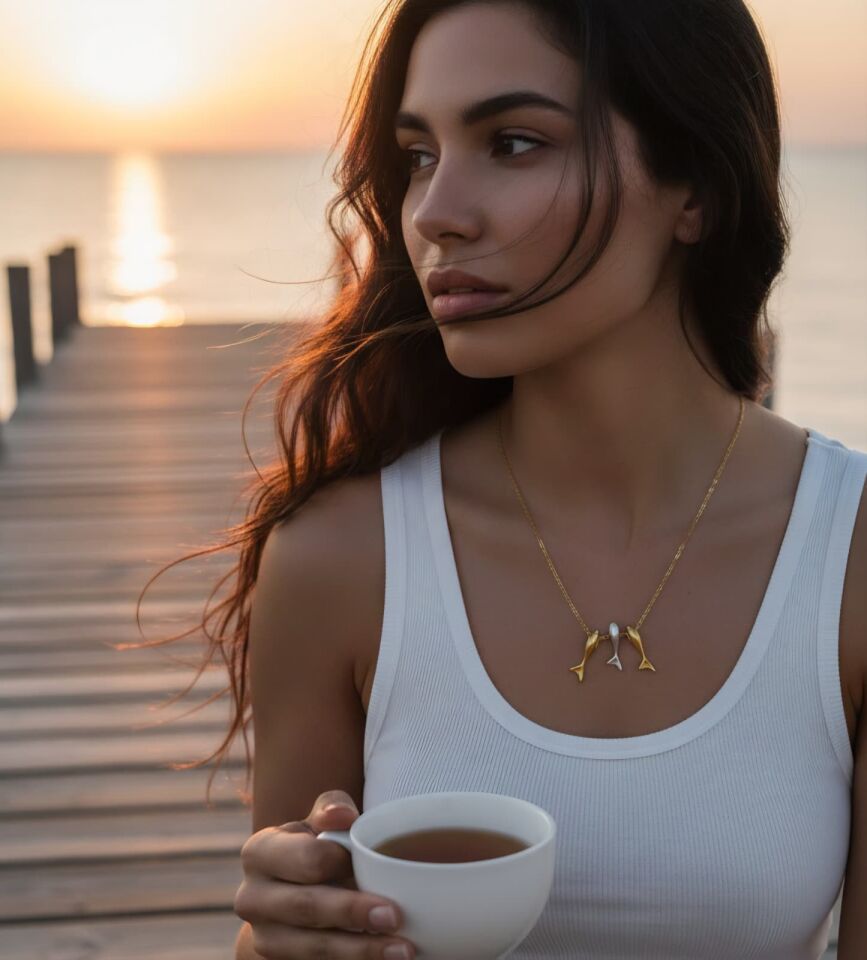 3'lü balık gümüş kolye altın kaplama