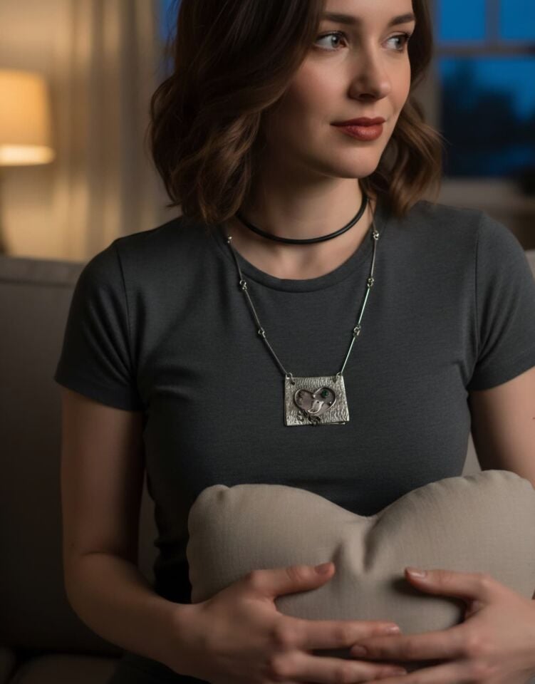 Kalpli kuşlu gümüş kolye