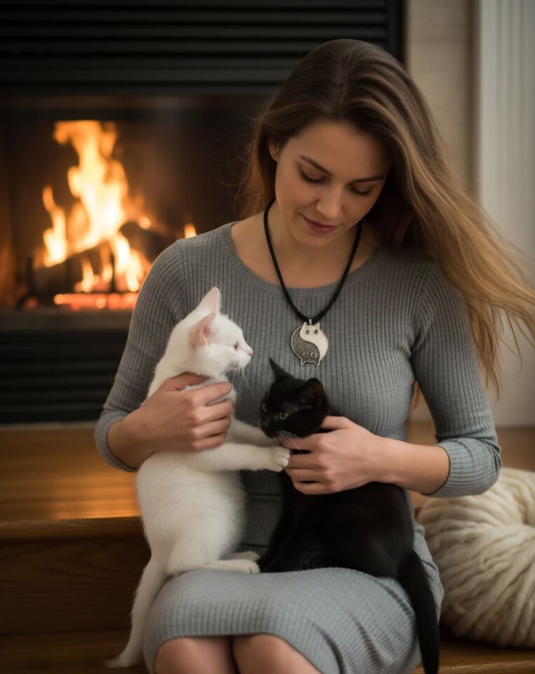 Ying Yang kedi kolyesi