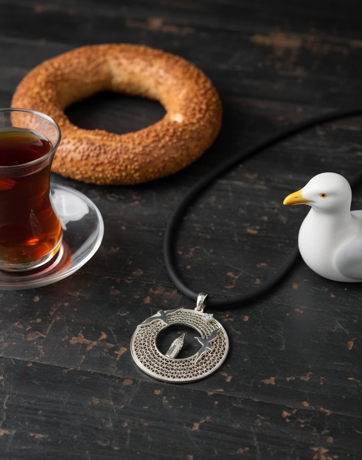 Kız kulesi telkari gümüş kolye