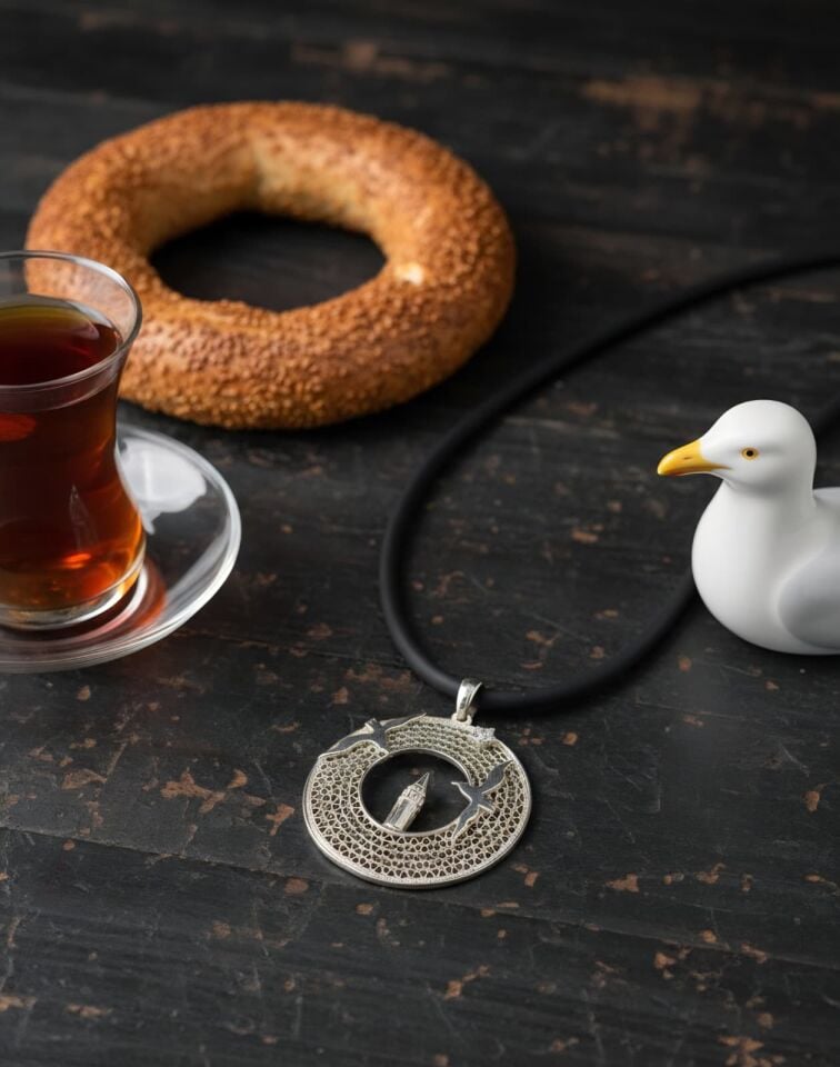 Kız kulesi telkari gümüş kolye