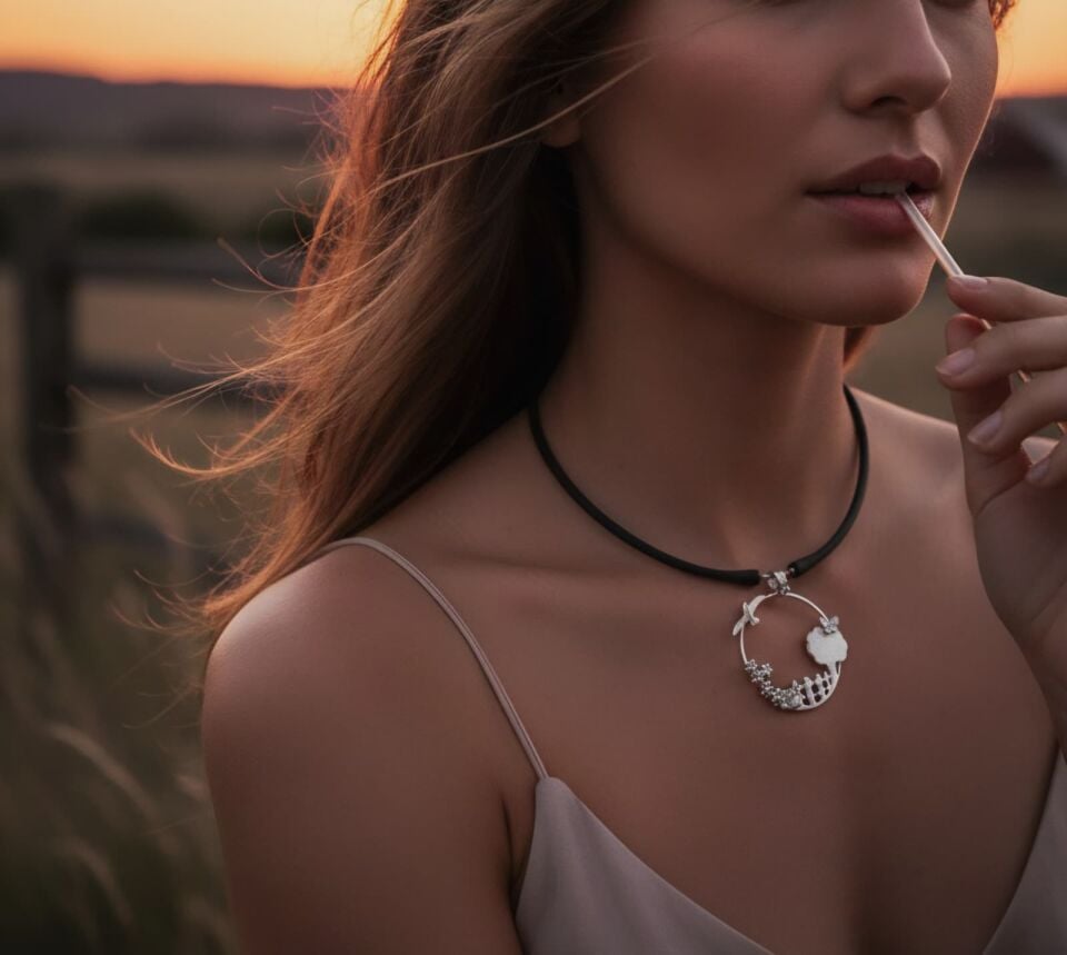 Çiftlik gümüş kolye