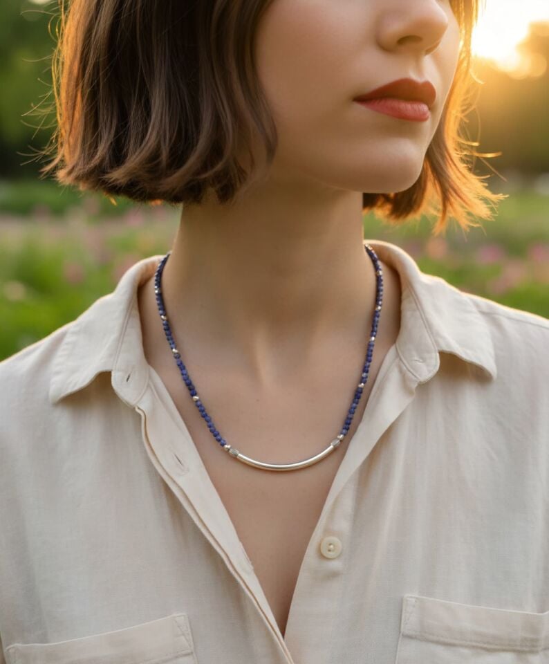 Lapis çizgisi gümüş kolye