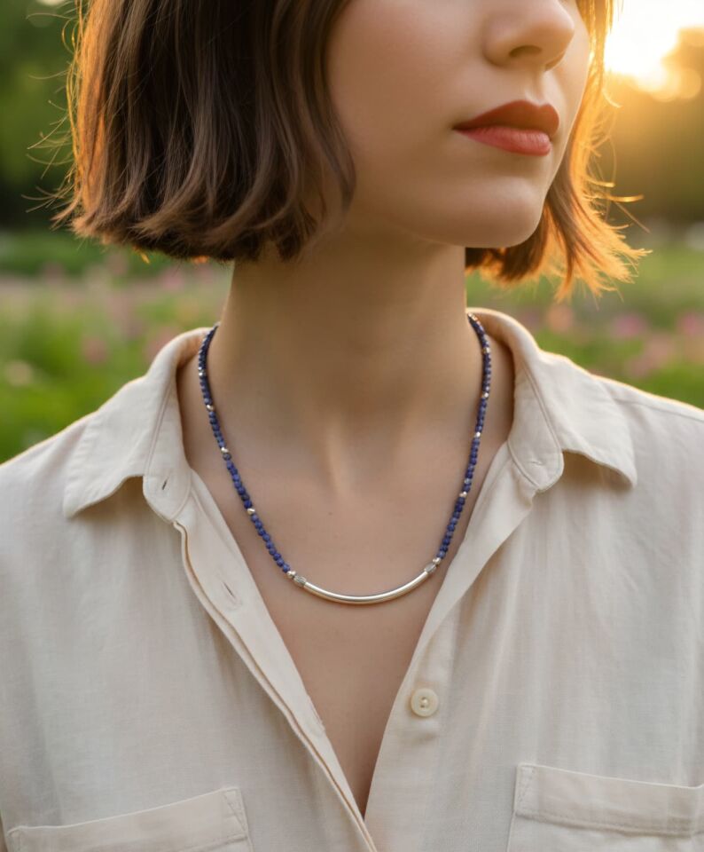 Lapis çizgisi gümüş kolye