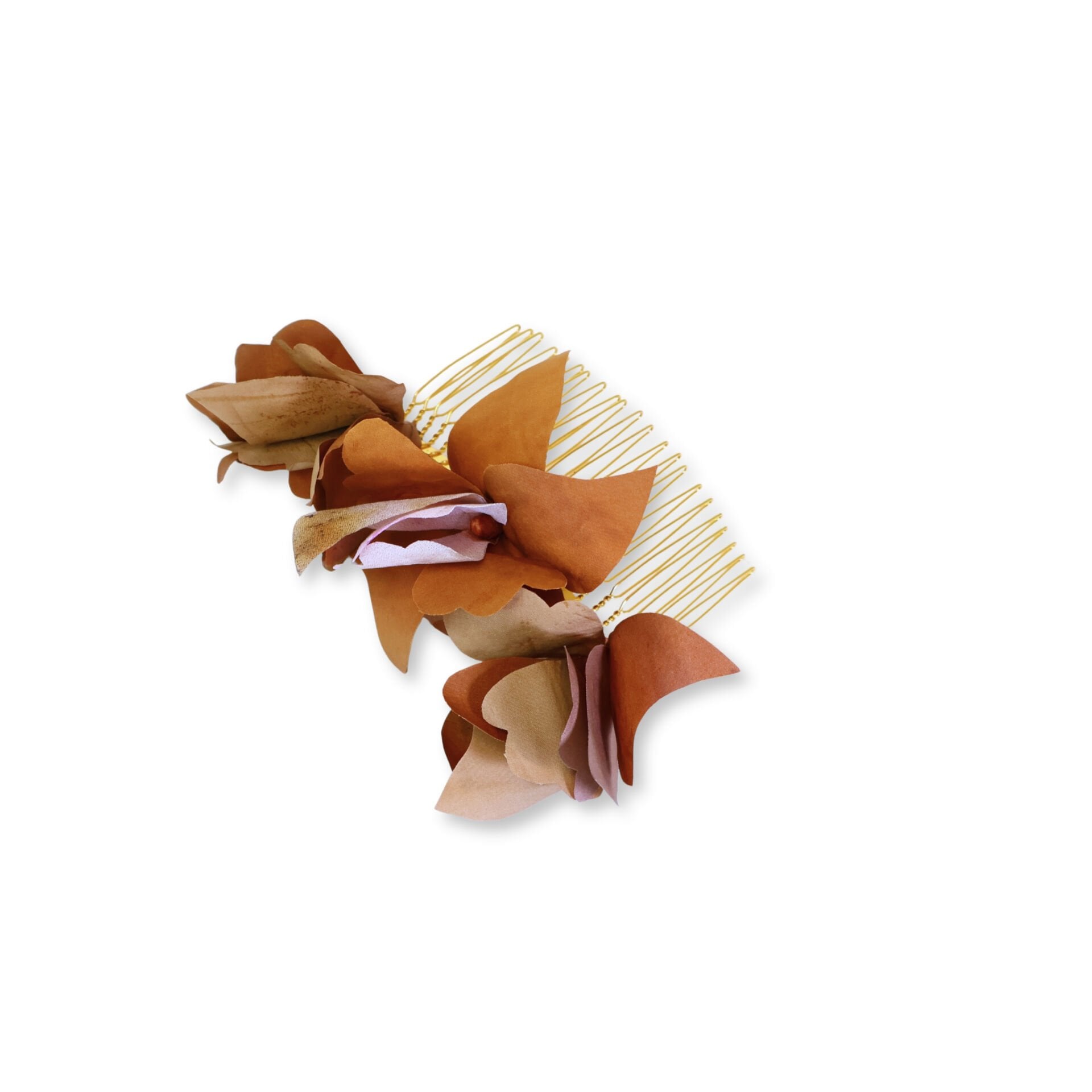 Bronz tokalı ipek çiçekli tarak saç tokası