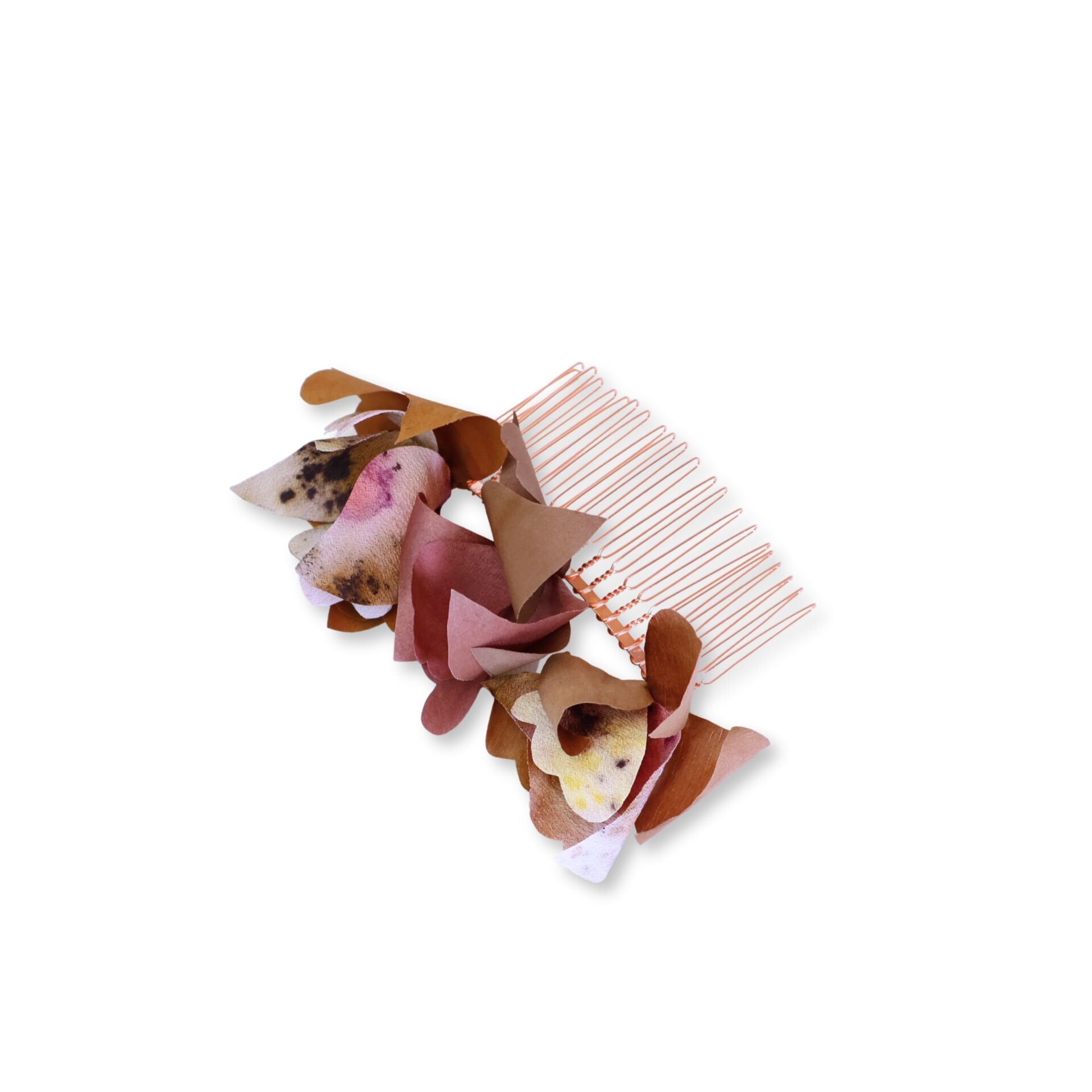 Bronz tokalı ipek çiçekli tarak saç tokası