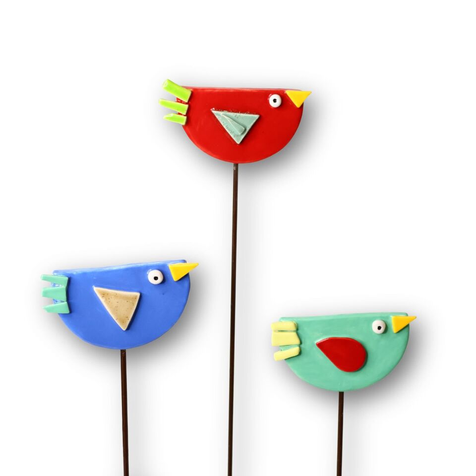 Seramik saksı süsü yeşil kuş