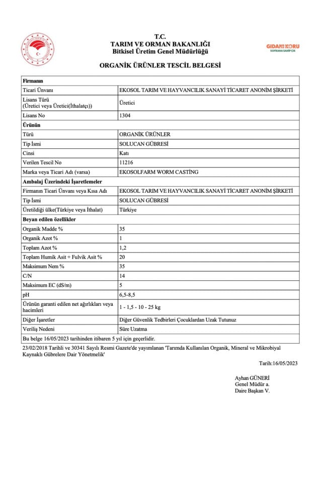EkosolFarm Solucan Gübresi 25 kg
