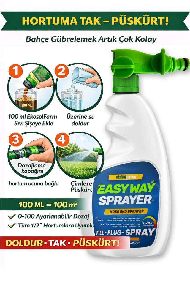 EkosolFarm EWS Hortum Ucu Sprayer + Sıvı Solucan Gübresi 1 Lt