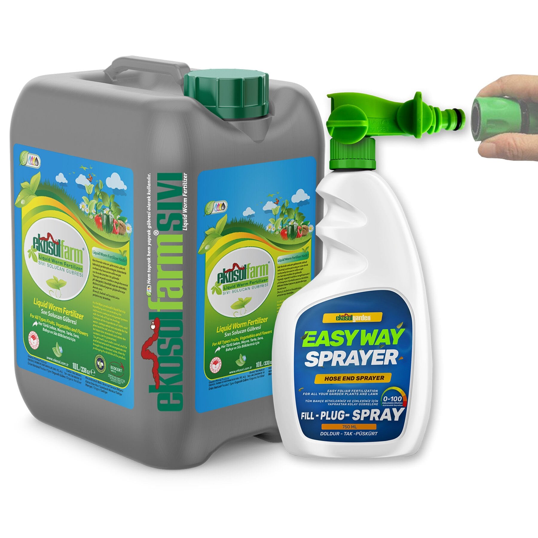 EkosolFarm EWS Hortum Ucu Sprayer Sıvı Solucan Gübresi 10 Lt