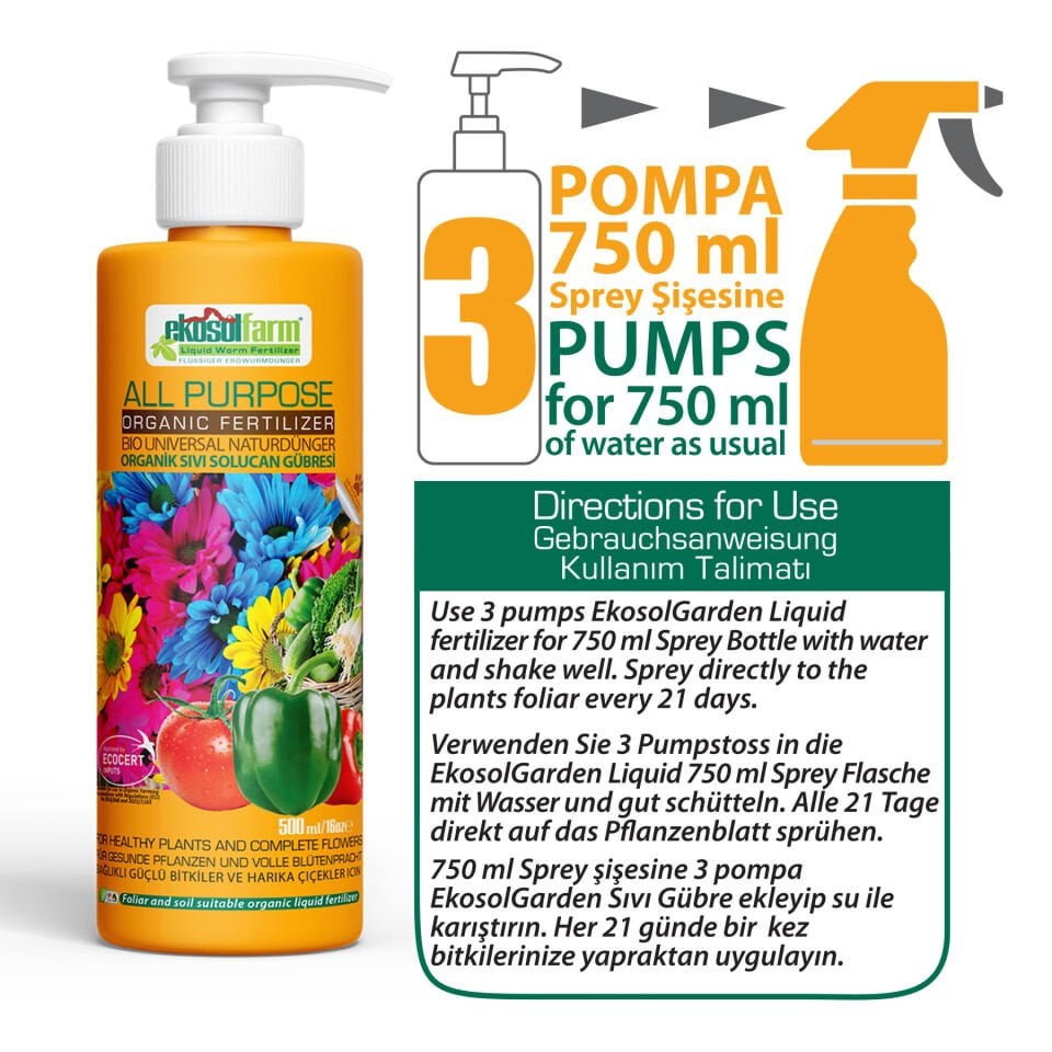 EkosolFarm Katı + Sıvı Solucan Gübresi Seti 1,5 Kg + 500 ml