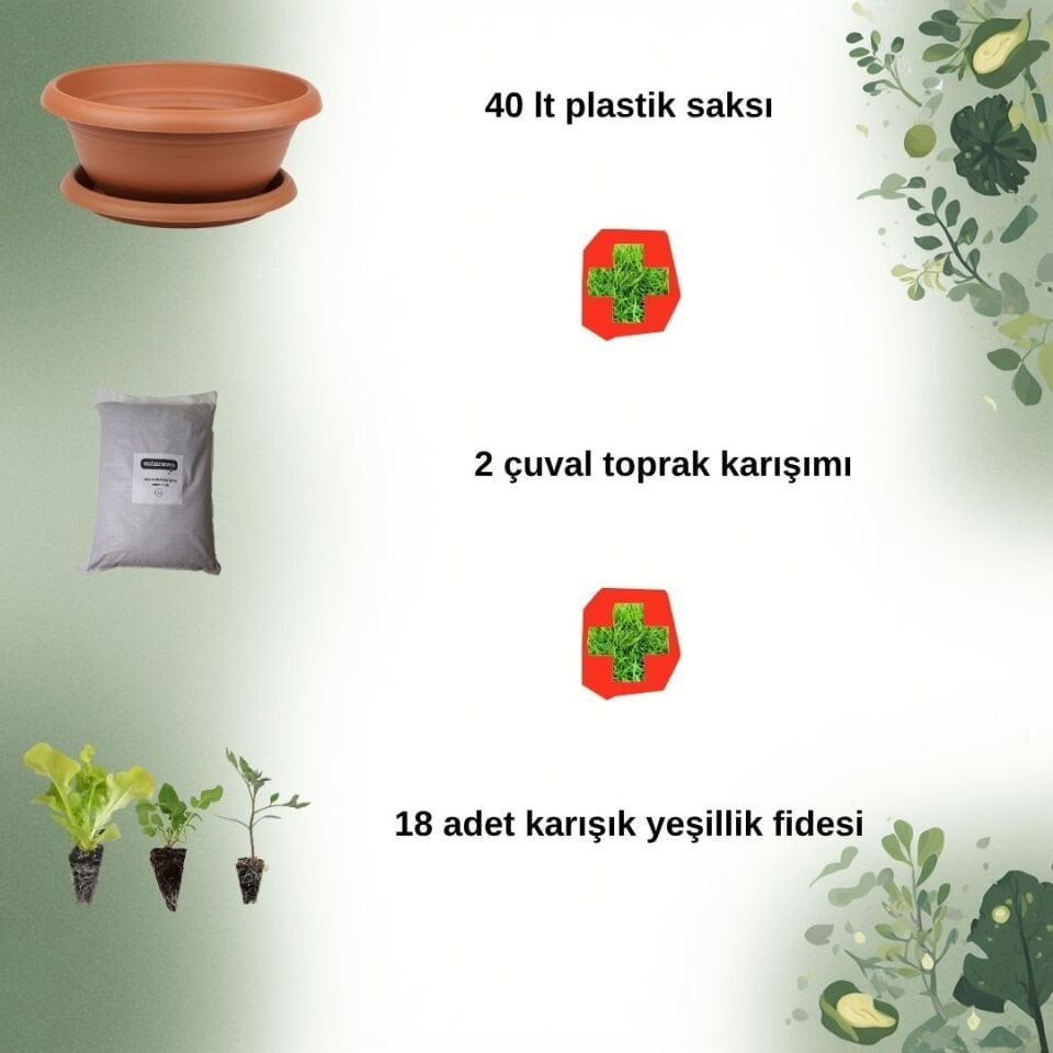 Mini Salata Bahçesi Seti - 18 Fide & Hazır Toprak & Sebze Yatağı